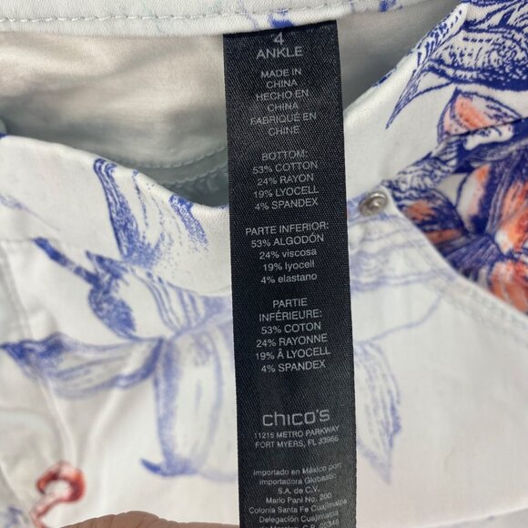 Chicos Jeans Womens 4 US 20R White Blue So Slimming Bon Voyage Girlfriend Ankle* - Picture 6 of 12